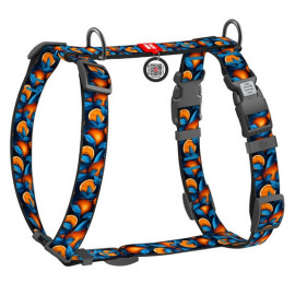 Collar WauDog Nylon Szelki nylonowe anatomiczne w kształcie litery H, z QR-paszportem, plastikowy fastex, wzór POMARAŃCZE, rozmi