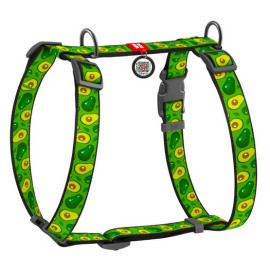 Collar WauDog Nylon Szelki nylonowe anatomiczne w kształcie litery H, z QR-paszportem, plastikowy fastex, wzór AWOKADO, rozmiar 