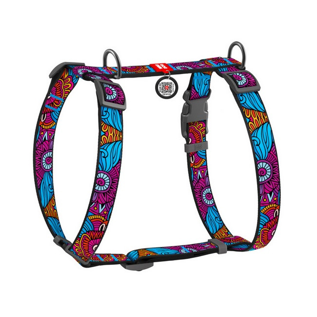 Collar WauDog Nylon Szelki nylonowe anatomiczne w kształcie litery H, z QR-paszportem, plastikowy fastex, wzór LATO, rozmiar S 1