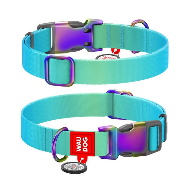 Collar WauDog Recycled Obroża nylonowa z QR-paszportem, gradient M 20mm x 28-40cm niebieski