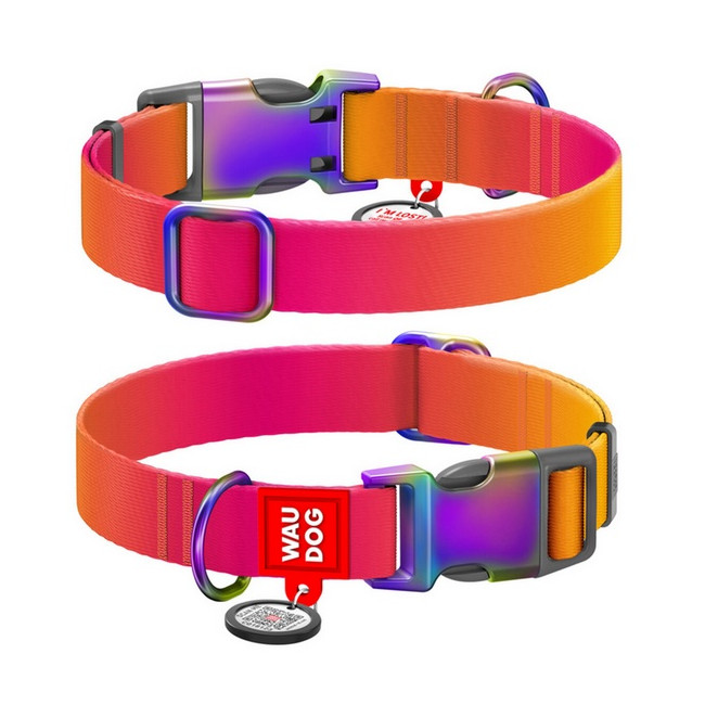Collar WauDog Recycled Obroża nylonowa z QR-paszportem, gradient M 20mm x 28-40cm pomarańczowy