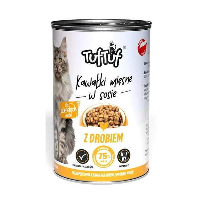 TUF TUF Kawałki mięsne z drobiem dla kota puszka 415g