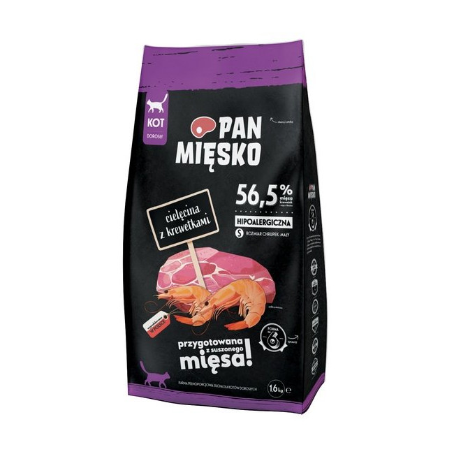 Pan Mięsko Karma sucha dla kota - cielęcina i krewetki chrupki S 1,6kg