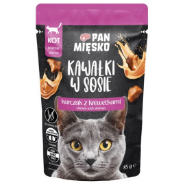 Pan Mięsko Karma mokra dla kota - kurczak i krewetki kawałki w sosie saszetka 85g