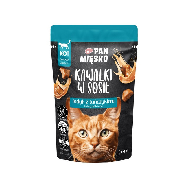 Pan Mięsko Karma mokra dla kota - indyk i tuńczyk kawałki w sosie saszetka 85g