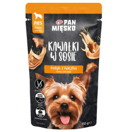 Pan Mięsko Karma mokra dla psa - indyk z kaczką kawałki w sosie saszetka 150g