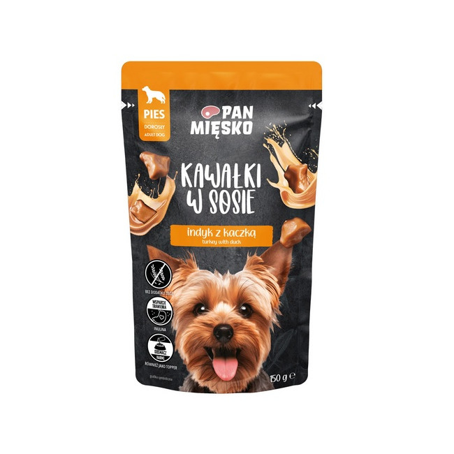 Pan Mięsko Karma mokra dla psa - indyk z kaczką kawałki w sosie saszetka 150g