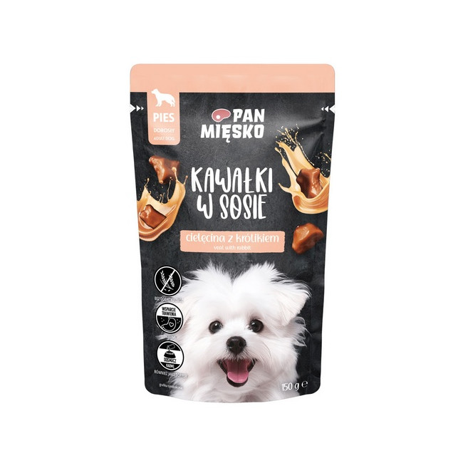 Pan Mięsko Karma mokra dla psa - cielęcina z królikiem kawałki w sosie saszetka 150g