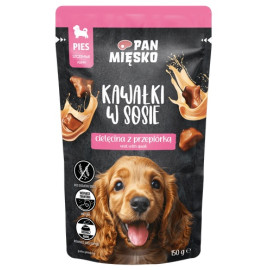 Pan Mięsko Karma mokra dla psa - Puppy cielęcina z przepiórką kawałki w sosie saszetka 150g