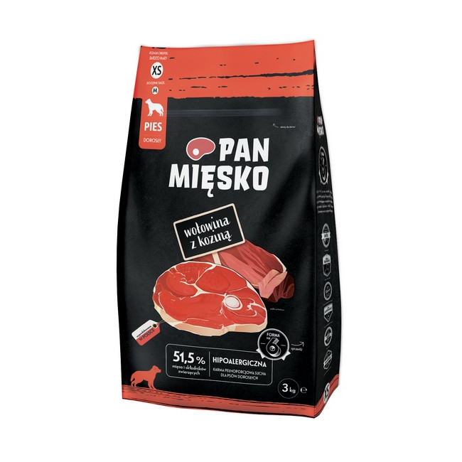 Pan Mięsko Karma sucha dla psa - wołowina i kozina chrupki XS 3kg