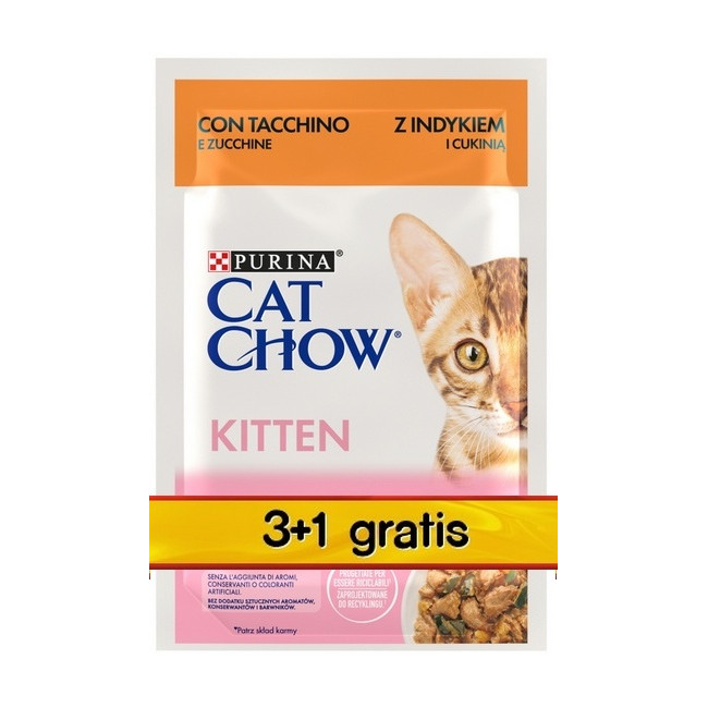 Purina Cat Chow Kitten Indyk i cukinia saszetki 3+1 GRATIS 4x85g
