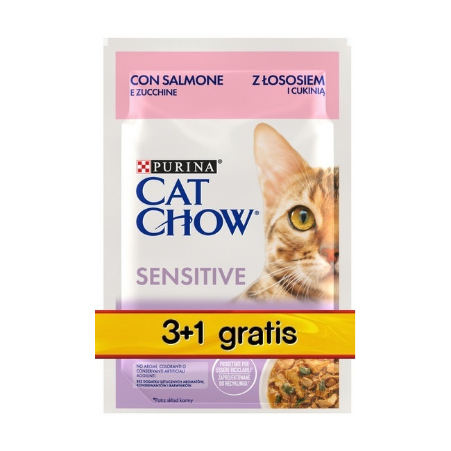 Purina Cat Chow Sensitive Łosoś saszetki 3+1 GRATIS 4x85g