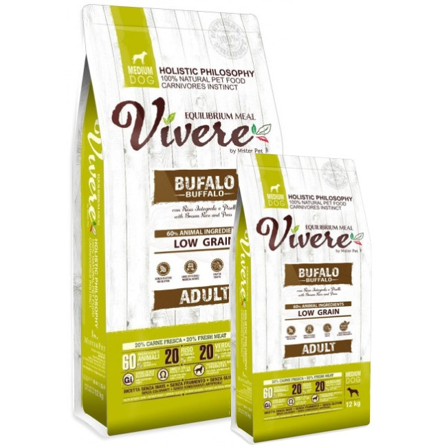 Vivere Dog Medium Adult Buffalo Karma Monobiałkowa z Bawołem 12+3kg