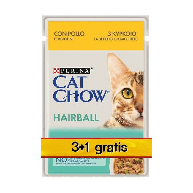 Purina Cat Chow Hairball Kurczak saszetki 3+1 GRATIS 4x85g
