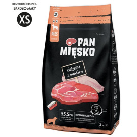 Pan Mięsko Karma sucha dla psa - cielęcina i indyk chrupki XS 3kg