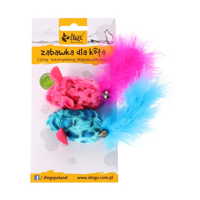Dingo Zabawka dla kota - Kolorowe myszki 2szt różowa i niebieska