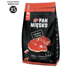 Pan Mięsko Karma sucha dla psa - wołowina i kozina chrupki XS 3kg