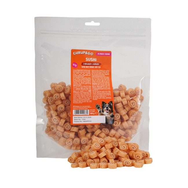 Chrup&Go Przysmak dla psa Sushi królik & dorsz 500g