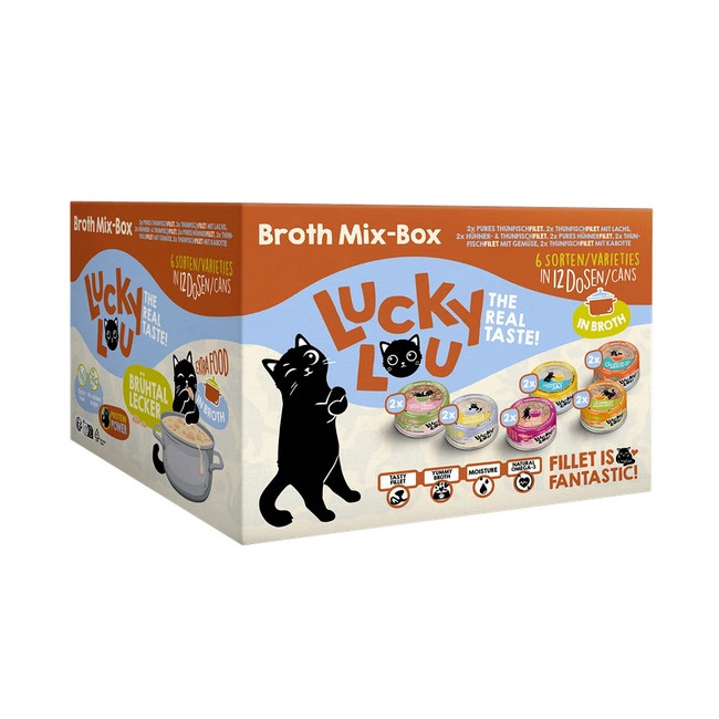 Lucky Lou Extrafood Broth-Mix-Box Multipack w bulionie puszki 12x70g