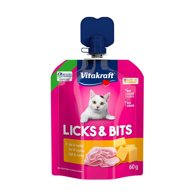 Vitakraft Cat Licks & Bits - Ser i szynka 60g