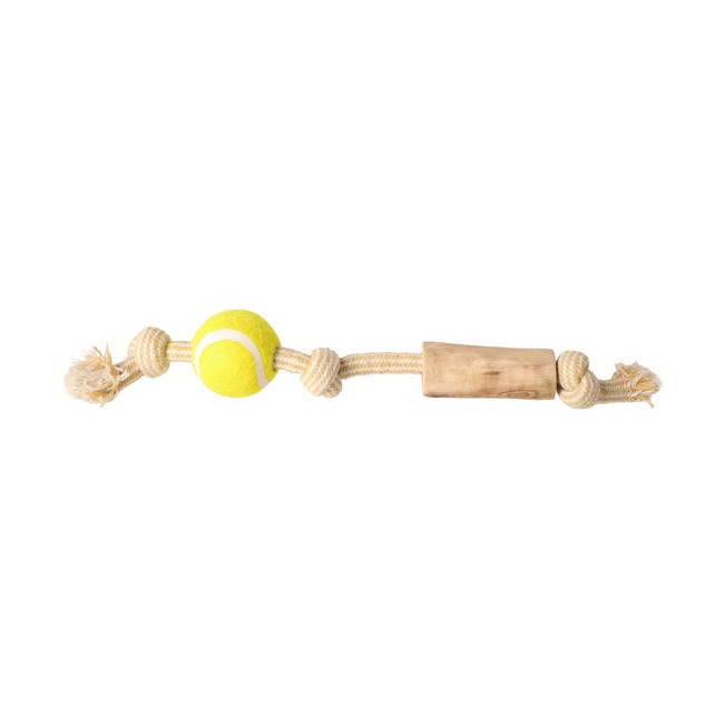 Dingo Psia-Kawka Gryzak z drewna kawowego sznur z piłką tenisową 33cm