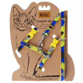 Dingo Komplet dla kota - Smycz i szelki Yellow Bahama