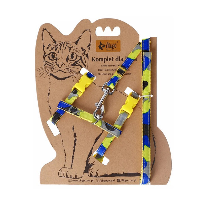 Dingo Komplet dla kota - Smycz i szelki Yellow Bahama