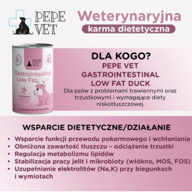 Paka Zwierzaka PEPE VET Gastrointestinal Low Fat Duck puszka 400g