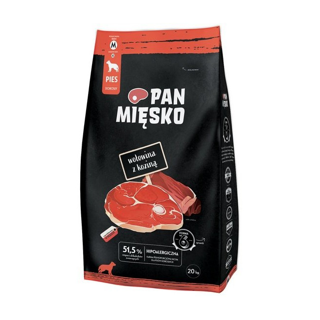 Pan Mięsko Karma sucha dla psa - wołowina i kozina chrupki M 20kg