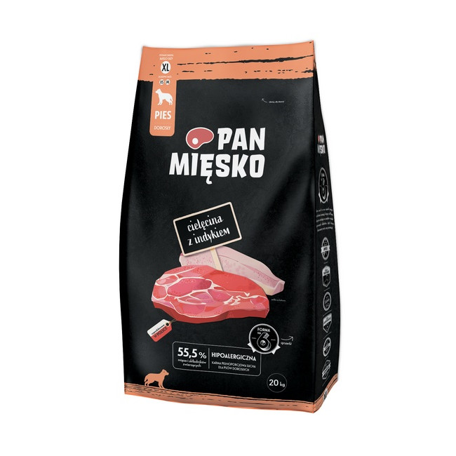 Pan Mięsko Karma sucha dla psa - cielęcina i indyk chrupki XL 20kg