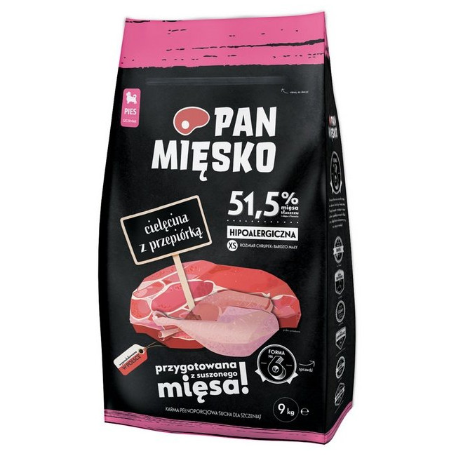 Pan Mięsko Karma sucha dla szczeniąt - cielęcina i przepiórka chrupki XS 9kg