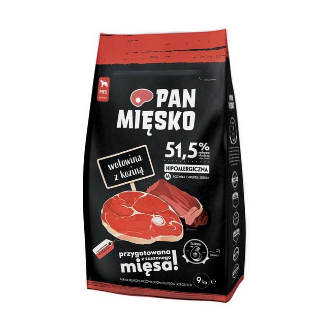 Pan Mięsko Karma sucha dla psa - wołowina i kozina chrupki M 9kg