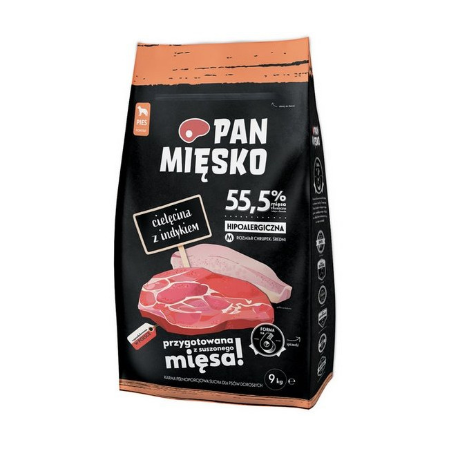 Pan Mięsko Karma sucha dla psa - cielęcina i indyk chrupki M 9kg