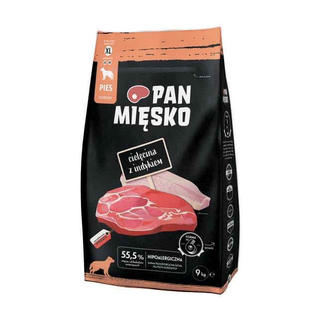 Pan Mięsko Karma sucha dla psa - cielęcina i indyk chrupki XL 9kg