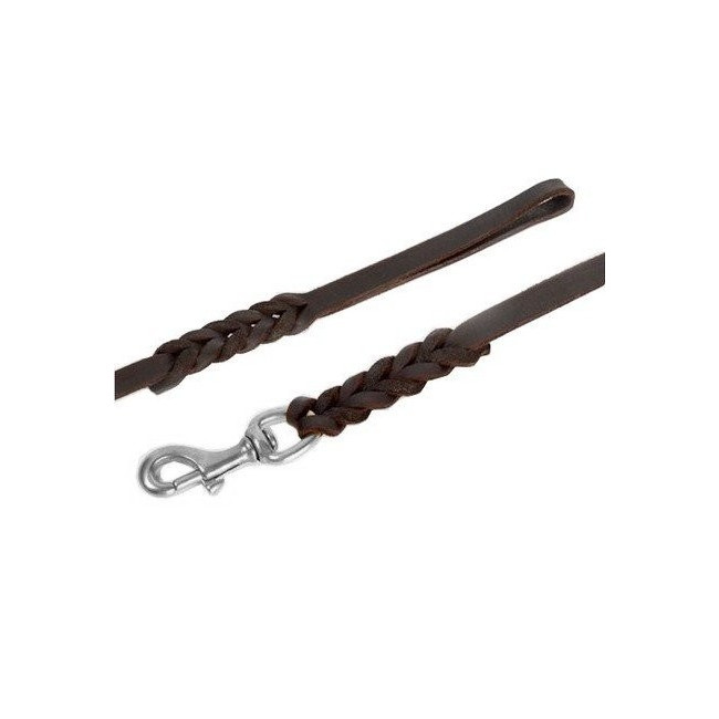 Dingo Smycz skórzana natłuszczana z zaplatanymi elementami 1,5x230cm brązowa