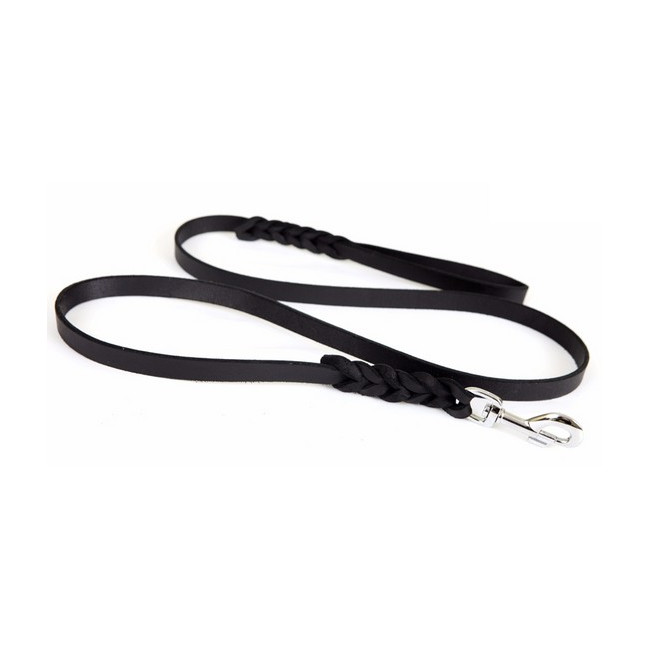 Dingo Smycz skórzana natłuszczana z zaplatanymi elementami 0,8x230cm czarna