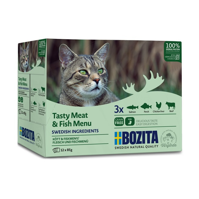 Bozita Cat Multibox z mięsem i rybą w galaretce saszetki 12x85g