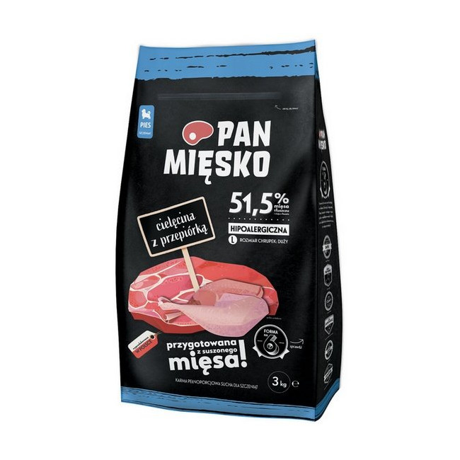 Pan Mięsko Karma sucha dla psa - dla szczeniąt cielęcina i przepiórka chrupki L 3kg