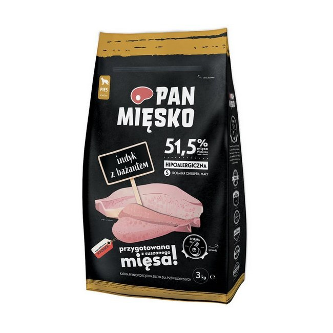 Pan Mięsko Karma sucha dla psa - indyk i bażant chrupki S 3kg