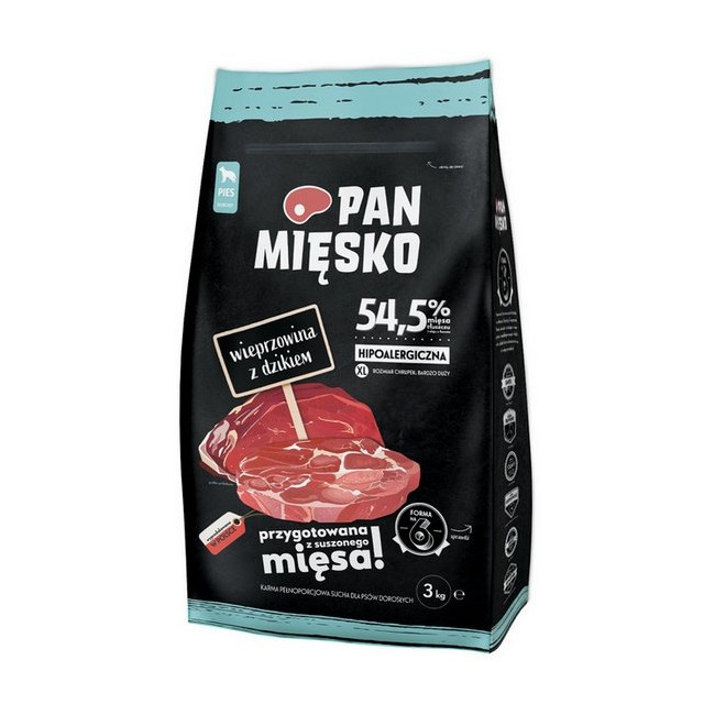 Pan Mięsko Karma sucha dla psa - wieprzowina i dzik chrupki XL 3kg