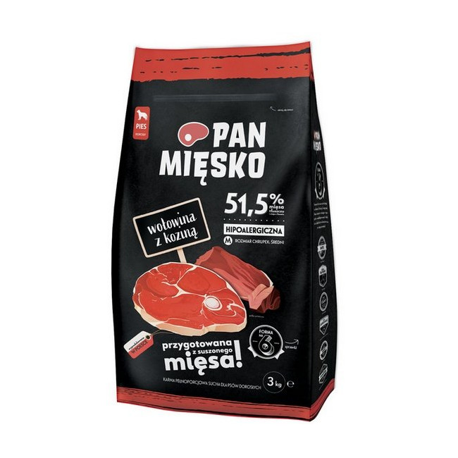 Pan Mięsko Karma sucha dla psa - wołowina i kozina chrupki M 3kg